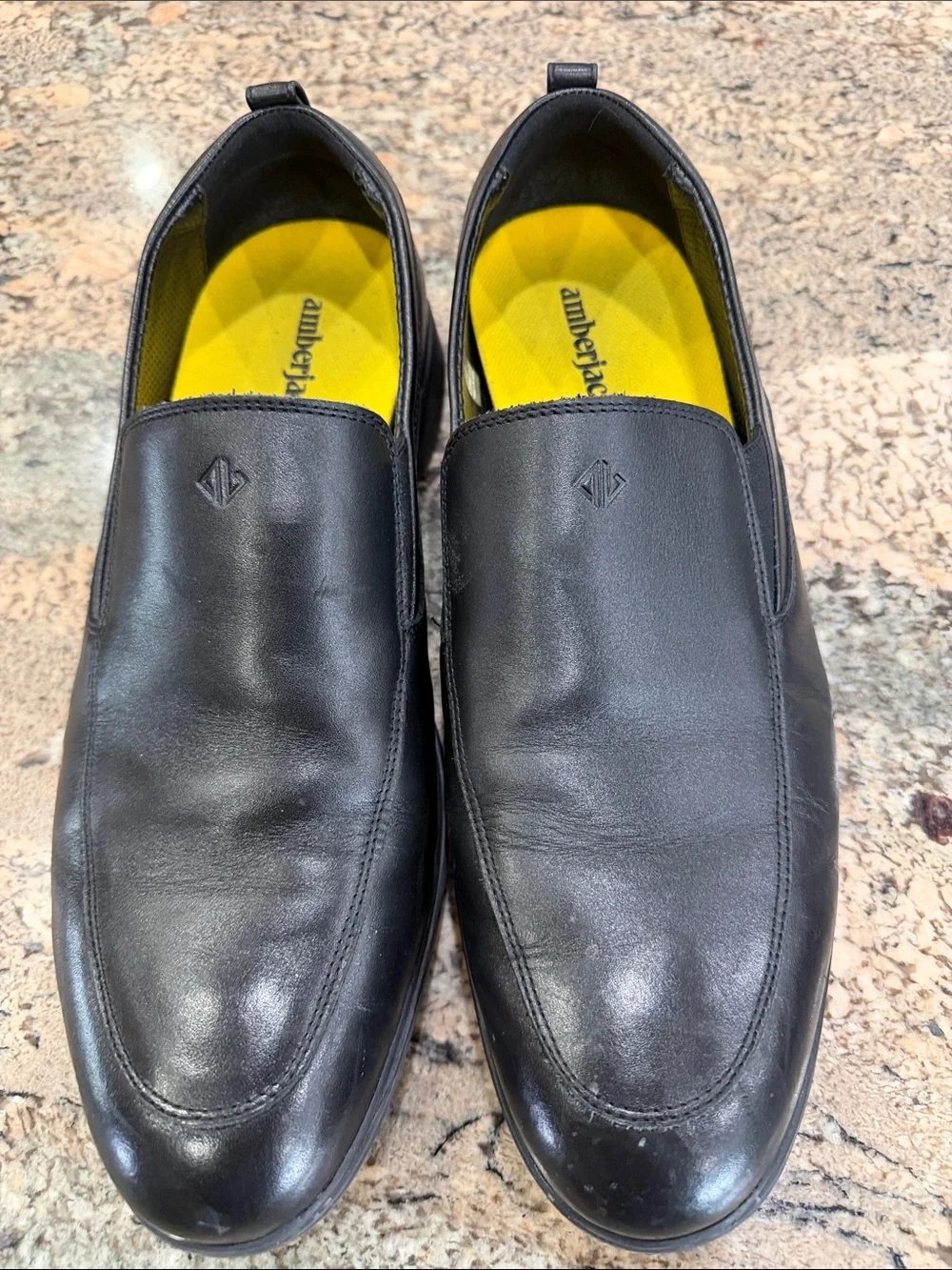 Men's Black Slip-On Leather Loafers with Yellow Insole